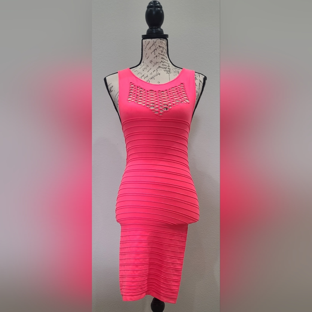 Bebe Pink Bodycon Dress With Open Detail On Back